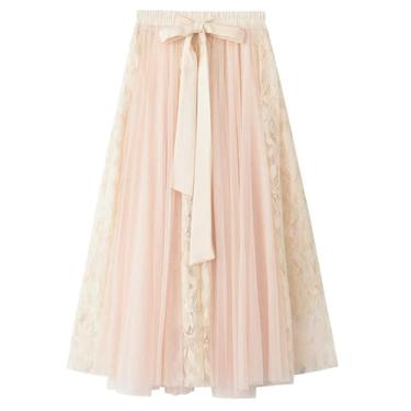 Imagem de Saia de tule midi com bordado floral enrugado e cintura elástica - Qoi