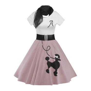 Imagem de Vestido feminino ZEZCLO com estampa de poodle retrô, skatista, roxo cl