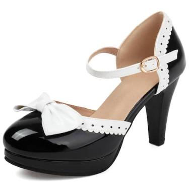 Imagem de Sapatos ForeMode Fashion Women com alça em T, salto alto, couro preto