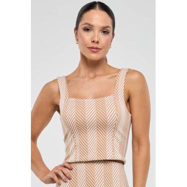 Imagem de Blusa Cropped PKS Jacquard Listras Bege, M