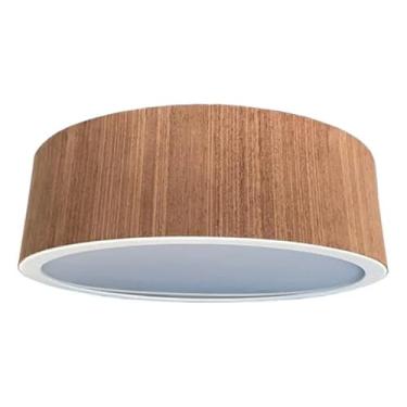 Imagem de Plafon Madeira Redondo 32cm Freijó 110v 220v (bivolt) (Acabamento, Freijó Borda Branca)