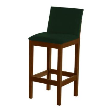 Imagem de Banqueta Alta Pérola com Encosto Estofada em Veludo Verde Madeira Maci