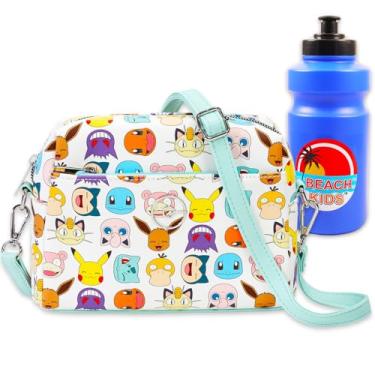 Imagem de Bolsa Pokémon para mulheres – Pacote com bolsa transversal para adolescentes com Pikachu, Squirtle, Eevee, mais garrafa de água | Conjunto de bolsa Pokemon