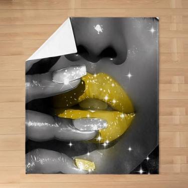 Imagem de jejeloiu Cobertor de lã amarelo e cinza 127 cm x 152 cm cobertor de flanela infantil com glitter para mulheres, arte moderna, felpudo, macio, quente, confortável, para cama, sofá, cadeira, geometria