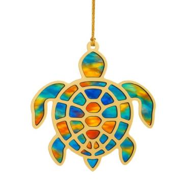 Imagem de Presentes de tartaruga marinha para mulheres, enfeite de apanhador de sol acrílico de tartaruga marinha com cartão de história, presentes de praia para mulheres, enfeites de Natal de praia de madeira