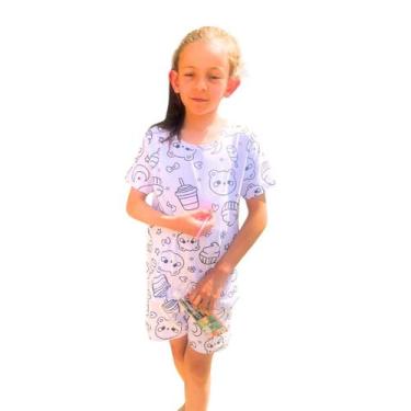 Imagem de Pijama para colorir pintar desenho menina curto verão - Piquiri Kids, 