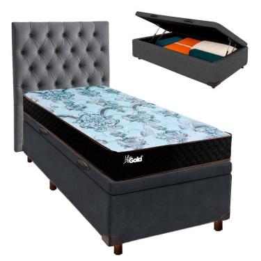 Imagem de Conjunto Cama Box Bau Cinza Solteiro + Colchão Molas Ensacadas Life Gold Paropas + Cabeceira