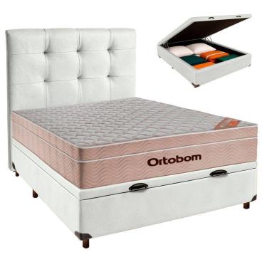 Imagem de Cama Box Bau + Colchão Casal Ortobom Molas Ensacadas Airtech + Cabeceira Estofada