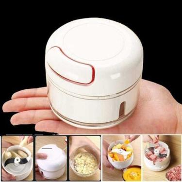 Imagem de Mini Processador Picador De Alho Tempero Manual - Branco - ke home