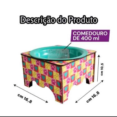 Imagem de Comedouro Pet em MDF Adesivado Tigela/Pote 400ml Para Ração e Petisco.