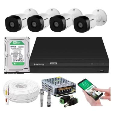 Imagem de Kit 4 Camera de Seguranca Intelbras Bullet 30m vhd 1130b Externa Dvr 4 canais multi hd