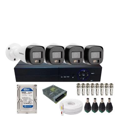 Imagem de Kit Cftv 4 Câmera De Segurança Intelbras Vhd 3220b Full Color Com Áudio Dvr 4ch C/Hd 500gb