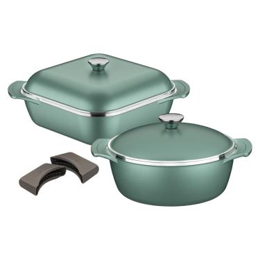 Imagem de CONJUNTO 4 PEÇAS TRAMONTINA LYON PEGADOR E PANELA EM ALUMINIO FORJADO ANTIADERENTE VERDE ESMERALDA 20999/254