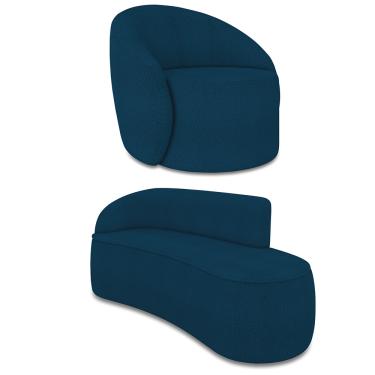 Imagem de Sofá 3 Lugares Orgânico 180cm Morgan e Poltrona Lua Bouclê Azul D03 - D'Rossi