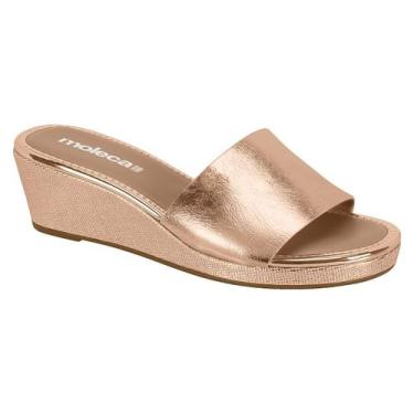 Imagem de Tamanco Feminino Moleca Anabela Plataforma Salto Baixo Slide, Ouro ros