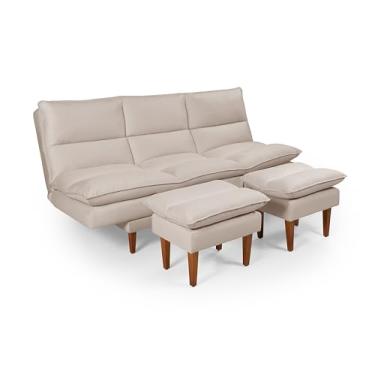 Imagem de Sofá-Cama Vancouver 3 Lugares Chaise com Banquetas e 5 Posições Conforto Completo em Suede Macio Areia