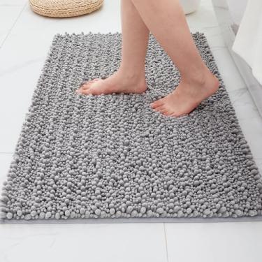 Imagem de ILANGO Tapetes de banheiro cinza claro 91 x 61 cm, tapetes de banho de chenille absorventes extramacios, tapete de banho grosso, antiderrapante, felpudo, lavável na máquina, tapetes de banho de