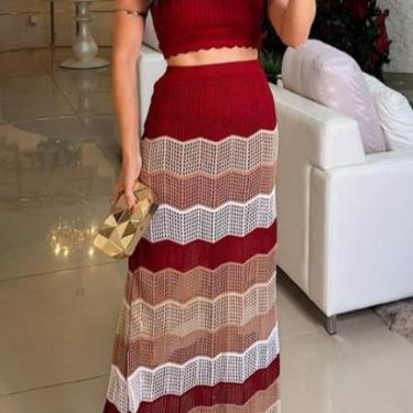 Imagem de Saia midi longa tricot boho chic com forro moda feminina três cores chique elegante-Feminino