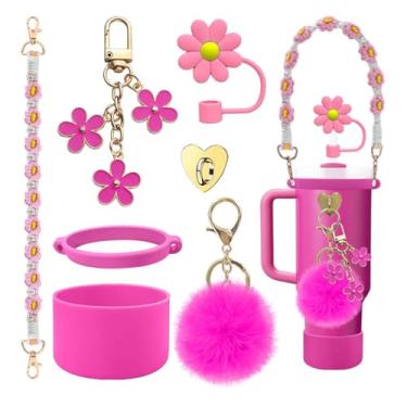 Imagem de Conjunto de 8 peças de acessórios de copo, incluindo alça de alça de garrafa de água, bota de copo de silicone, capa de canudo de silicone, pingentes para copo de 1,18 l e copo de 850 g