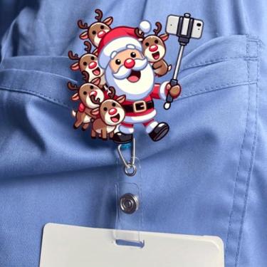 Imagem de Carretel retrátil de crachá de identificação de Papai Noel e rena de Natal, suporte de crachá para equipe médica, enfermeiras