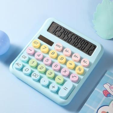 Imagem de Calculadora mecânica, tela grande de 12 dígitos, calculadora de mesa com botões grandes, fofa e estética para mesa de escritório - azul