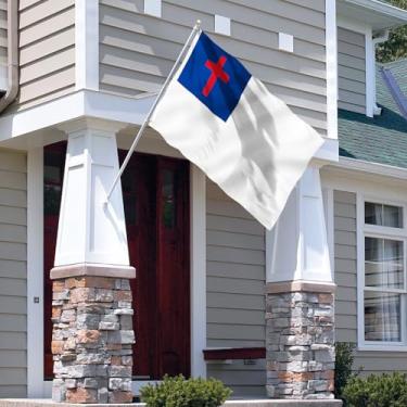 Imagem de Bandeira cristã de 9,5 x 1,5 m - Cor vívida e à prova de desbotamento - Cabeçalho de lona e costura dupla - Bandeiras religiosas poliéster com ilhós de latão 9,5 x 1,5 m