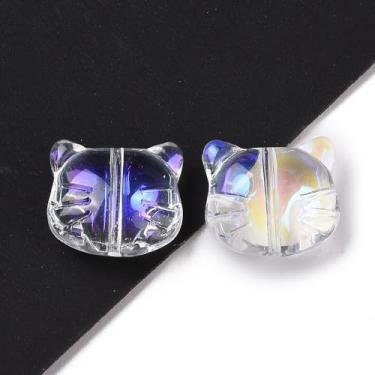 Imagem de 20 peças de contas de vidro de cabeça de gato fofas contas de gato 3D para colar pulseira brinco chaveiros artesanato faça você mesmo acessórios de fabricação de joias 14 x 12,5 x 6,5 mm (1,4 x 1,2 x