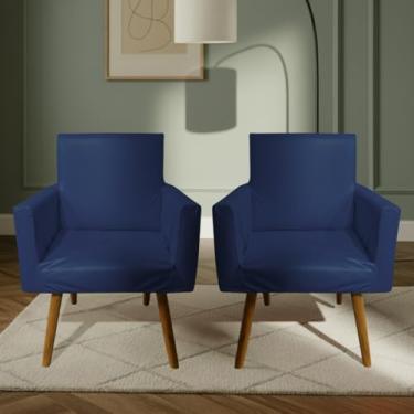 Imagem de Kit De 2 Capas Para Poltrona Nina Decorativa Sala Escritorio Quarto Em Malha Gel Liso (Azul marinho)