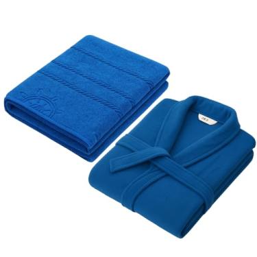 Imagem de Kit Toalha Praia + Roupão Atoalhados 100% Algodão Extra Macio Seca Rápido Piscina Anti-Cloro Seca Rápido Toque Macio Aveludado (Azul)