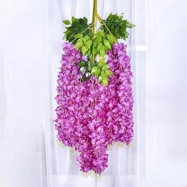 Imagem de 3 peças de decoração de vime artificial para pendurar na parede, haste falsa, flor de glicínia faça você mesmo, decoração de fundo de casamento, rosa vermelha