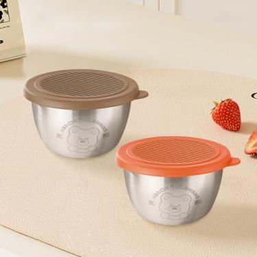 Imagem de Recipientes de molho de salada com estampa de ursinho de pelúcia fofo de 47 g, recipiente de molho de salada de aço inoxidável 304 para combinar com tampas de silicone à prova de vazamento, para