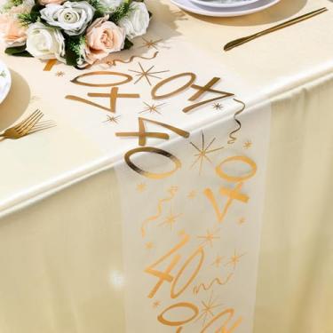 Imagem de 1 peça, bandeira de mesa de feliz aniversário de 40 anos, caminho de mesa de malha de estampagem a quente, 28 x 275 cm, enfeite de jantar, suprimentos de festa para adultos, decoração de festa de 40