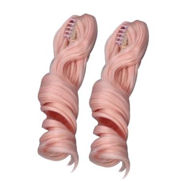 Imagem de AYNEFY Peruca de Boneca Encaracolada, Peruca de Boneca de Juntas Esféricas Romanas Sintéticas Com Rabo de Cavalo de Clipe, Cabelo Longo de 25 Cm para de Algodão (Camarão Rosa)