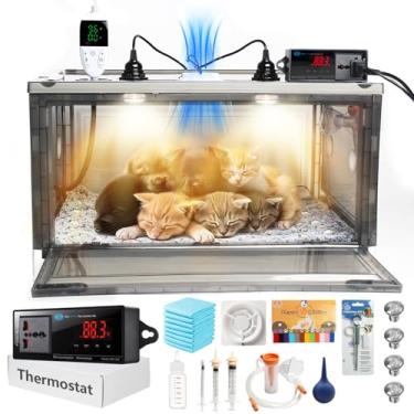Imagem de Incubadora de filhotes com aquecimento e ventilador, termostato controlado para manter o calor confortável, ventilador oferece boa ventilação, incubadora para filhotes e gatinhos