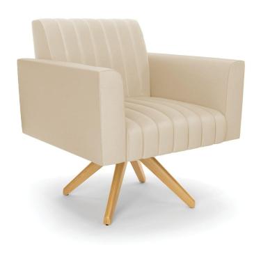 Imagem de Poltrona Giratória Viena Gomada Corino Bege Base De Madeira Ma30 - D'rossi