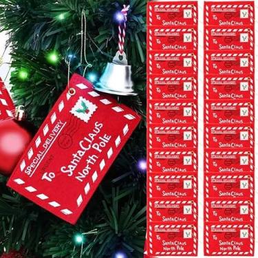 Imagem de 2 peças de envelopes de carta de feltro vermelho de Natal, saco de doces, não tecido, bordado, cartão de Papai Noel, sacos de presentes de doces, enfeites para pendurar na árvore de