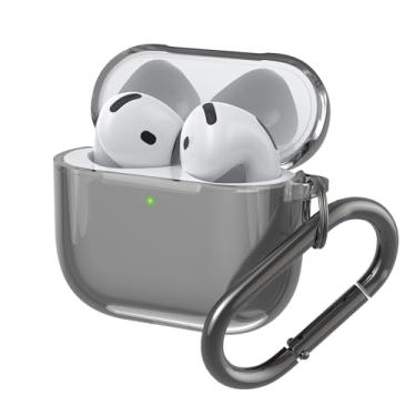 Imagem de Capa para AirPods 4 Capa de silicone macia transparente antiqueda para homens e mulheres (preto transparente)