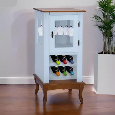 Imagem de Adega Rústica 1 Porta Com Espaço Para Até 8 Garrafas Com Pés Luiz Xv - Azul Bebe Com Tampo E Base Imbuia Glazer