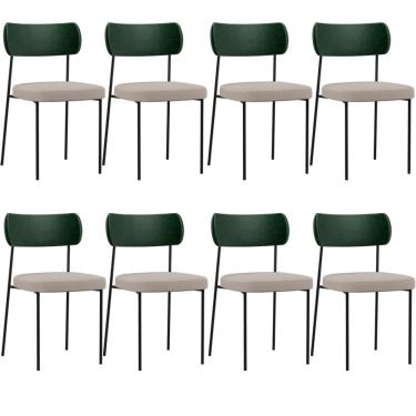 Imagem de Kit 08 Cadeiras Para Sala De Jantar Melina L02 Facto Verde Musgo Linho Bege - Lyam Decor
