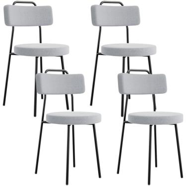Imagem de Kit 04 Cadeiras Decorativas Estofada Para Sala De Jantar Barcelona L02 Bouclê Cinza - Lyam Decor