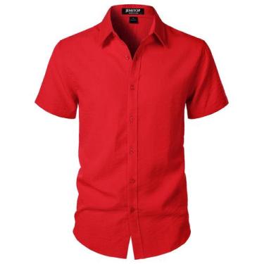Imagem de Camisa masculina JEMITOP com textura elástica vermelha L