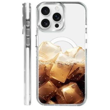 Imagem de MQJCYB Capa magnética para iPhone 15 Pro Max Design em base transparente, compatível com MagSafe, capa protetora fina de TPU macio para telefone feminino e meninas marrom bebendo gelo