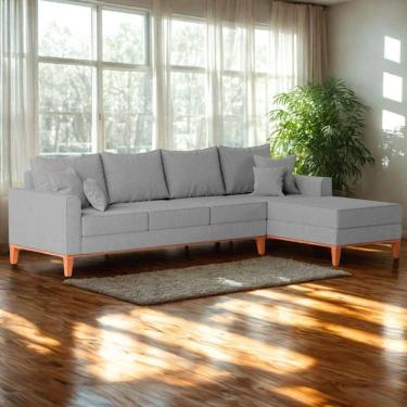 Imagem de Sofá 4 Lugares Beny Com Chaise Direito Linho Cinza