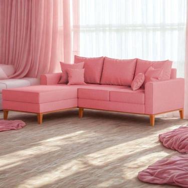 Imagem de Sofá 3 Lugares Beny Com Chaise Esquerdo Suede Rosa