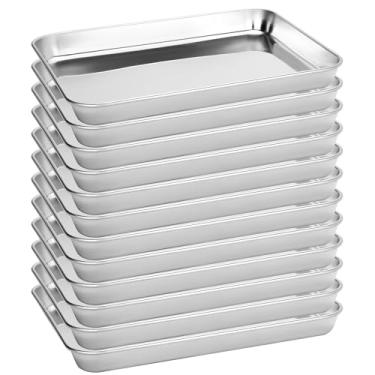 Imagem de BIEAMA Pacote com 12 formas de assadeira de aço inoxidável, 26,7 cm C × 20,3 cm L × 2,5 cm A. Folhas de biscoito para torradeira, resistente à ferrugem, pode ser lavada na lava-louças