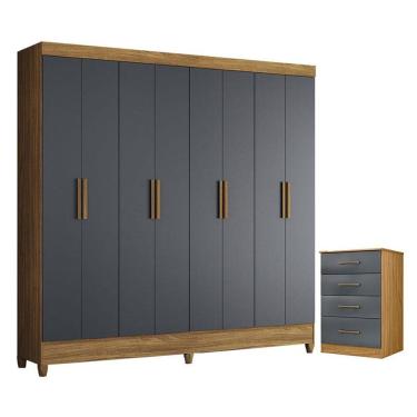 Imagem de Guarda Roupa Casal Marajó E Cômoda Ms913 Freijó Cinza - Moval