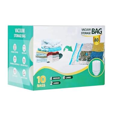 Imagem de Sacos de armazenamento a vácuo com bomba elétrica, sacos de vedação a vácuo para roupas, cobertores, edredons de cama, combo de 10 unidades