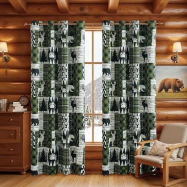 Imagem de Cortinas de cabine rústicas de Natal verde escuro com 2 painéis cortina country 50% bloqueio de luz escurecimento ilhós tratamentos de janela de fazenda patchwork xadrez decorativo para sala de estar