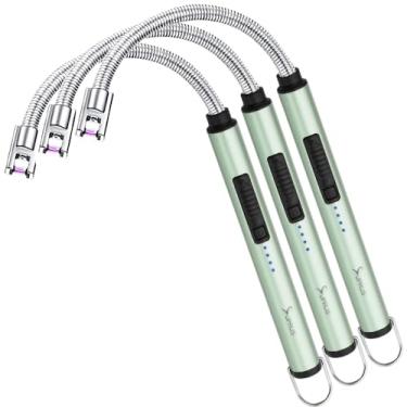 Imagem de SUPRUS Isqueiro de vela elétrico USB tipo C recarregável carcaça de aço e gancho para pendurar com pescoço flexível de 360° (verde, 3 pacotes)