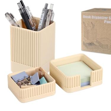 Imagem de Conjunto de 3 organizadores de mesa e acessórios estéticos com suporte de caneta, suporte de clipe de papel, suporte de notas adesivas – acessórios de mesa de plástico durável para escritório